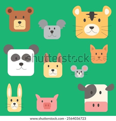 Miscellaneous set of square animal on vector