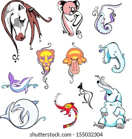 Miscellaneous stylized animals. Set of color vector animal icons.