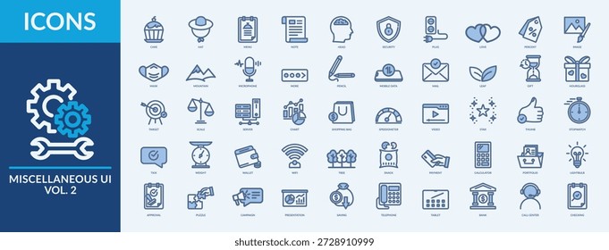Varios UI vol. 2 - Colección de iconos. Thin Line Blue Set contiene íconos como amor, porcentaje, Imagen y más. Conjunto de iconos web simples