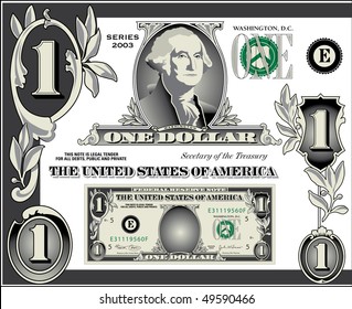 Miscellaneous vector dollar bill elements