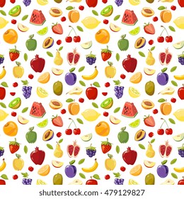 Miscellaneous vector fruits seamless pattern. Watermelon pomegranate pear and plum illustration