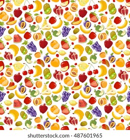 Miscellaneous vector fruits seamless pattern. Banana kiwi and orange illustration