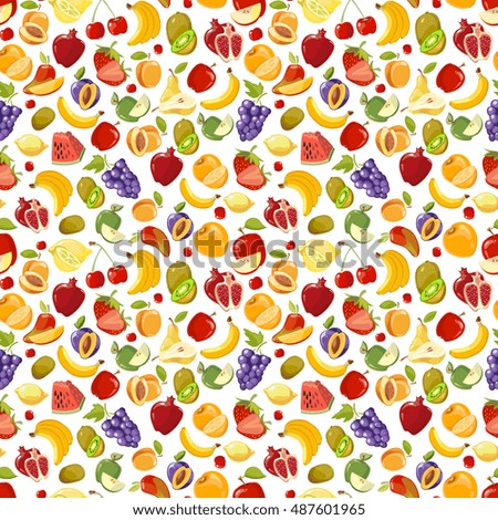 Miscellaneous vector fruits seamless pattern. Banana kiwi and orange illustration