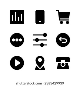 miscellaneous vector icon set, item icon set. volume, play, back, telephone, shopping cart, shop, etc.