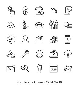 Miscellaneous vector icon set in line style. Editable stroke.