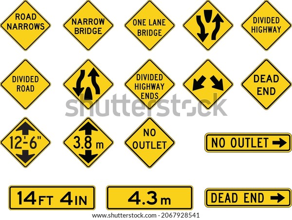 Miscellaneous Warning Signs Road Signs Bridge Stock Vector (Royalty ...