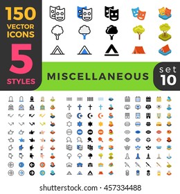 Miscellaneous web mobile UI vector icon set in Linear outline flat isometric styles. Five types software and website symbols of 2d and 3d objects. App user interface elements collection.