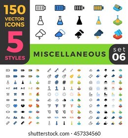 Miscellaneous web mobile UI vector icon set in Linear outline flat isometric styles. Five types software and website symbols of 2d and 3d objects. App user interface elements collection.