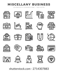 Miscelánea Elementos de Negocios. Conjunto de iconos de Web lineal. Simple Ilustración vectorial.