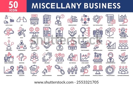 Miscellany Business Icon Set Collection. Simple Line Color Vector