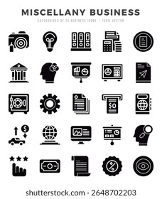Miscellany Business Icons Pack Glyph Style. Vector illustration.