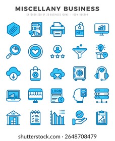 Miscellany Business Icons Pack Two Color Style. Vector illustration.