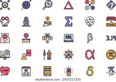 Miscellany culture and education icons collection is a vector illustration with editable stroke.