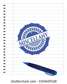 Miscellany pen strokes emblem. Blue ink. Vector Illustration. Detailed.