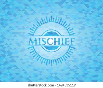 Mischief light blue emblem. Mosaic background