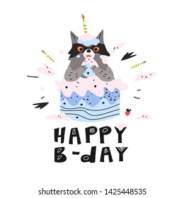 Cat Jumping Out Birthday Cake Happy Stock Vector (Royalty Free) 1425448538