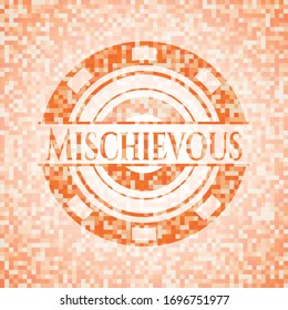 Mischievous abstract emblem, orange mosaic background