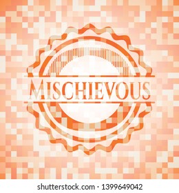 Mischievous abstract orange mosaic emblem with background