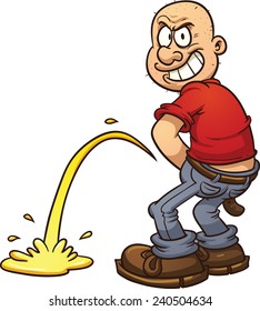 Mischievous bald man peeing, Vector clip art illustration with simple gradients. All in a single layer.