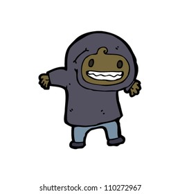mischievous boy in hooded sweatshirt