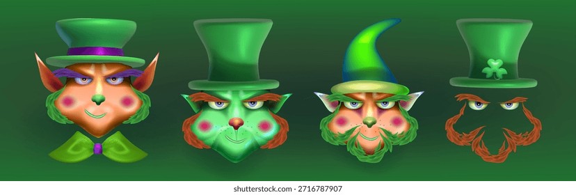 Mischievous Cartoon Leprechaun Characters for St. Patrick's Day. Set character design  illustration celebration party .