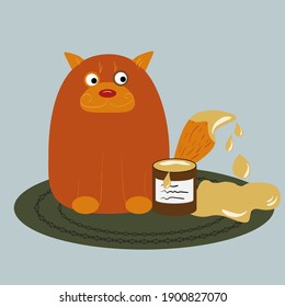 Mischievous cat, dirty cat, cat in paint, paint can