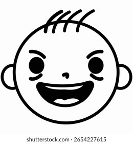 Criança travessa rindo alto com um sorriso diabólico e malvado
