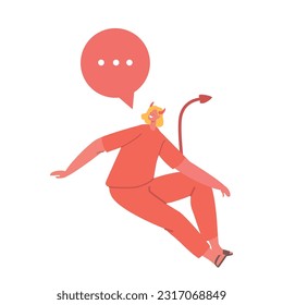 Mischievous Devil Female Character With A Speech Bubble, Ready To Provoke With Its Words. Symbolic Of Temptation