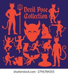 Mischievous Devil Pose Silhouette Collection Vector Element