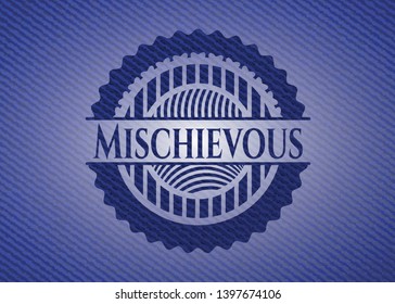 Mischievous emblem with jean background. Vector Illustration. Detailed.