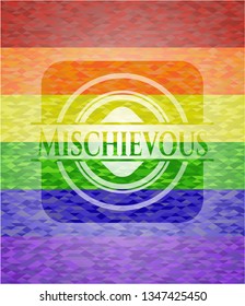 Mischievous emblem on mosaic background with the colors of the LGBT flag