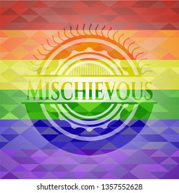 Mischievous emblem on mosaic background with the colors of the LGBT flag
