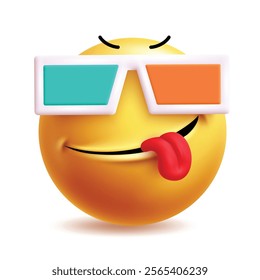 Mischievous emoji clipart character. Emoji clip art graphic elements in naughty, bad, playful, silly and ridiculous facial expressions wearing sunglasses in white background. Vector illustration