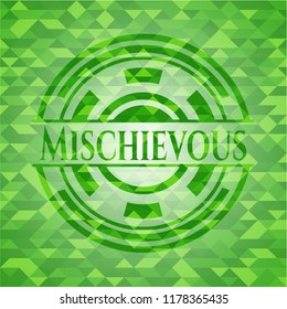 Mischievous green emblem with mosaic ecological style background