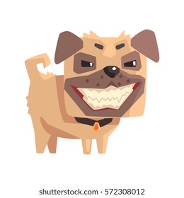 Mischievous Little Pet Pug Dog Puppy With Collar Emoji Cartoon Illustration