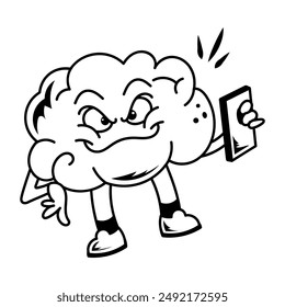 A mischievous mind using mobile, hand drawn icon 