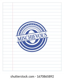 Mischievous pen strokes emblem. Blue ink. Vector Illustration. Detailed.