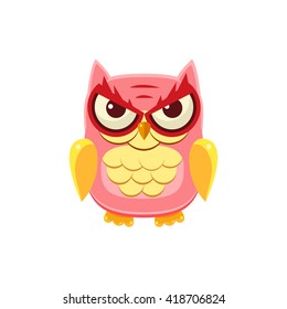 Mischievous Pink Owl Adorable Emoji Flat Vector Caroon Style Isolated Icon 