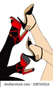 A mischievous play of women's legs