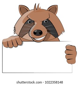 Mischievous Raccoon Holding Sign Cartoon Vector Illustration