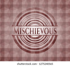 Mischievous red seamless badge with geometric background.