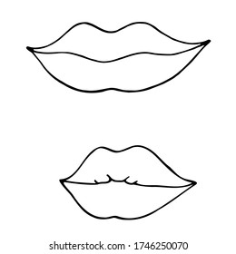 A mischievous smile. Vector illustration in doodle style. Female mouth.
