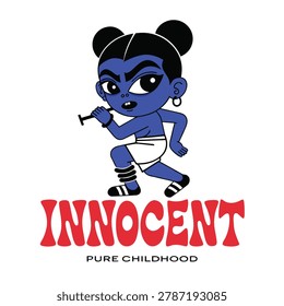 Mischievous young deity cartoon, embodying innocence, pure childhood, character illustration, playful spirit, fun.