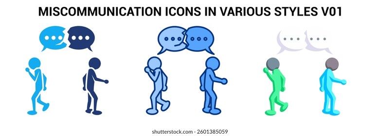 Miscommunication icon represented by cracked chatbox Blue, Flat, Dualtone style.