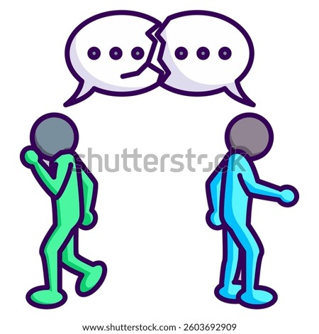 Miscommunication icon represented by cracked chatbox Lineal Color style.