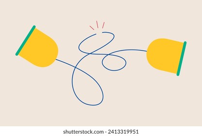 Miscommunication, tin can communication concept. Colorful vector illustration
