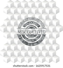 Misconceived grey emblem with cube white background