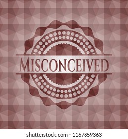 Misconceived red seamless badge with geometric background.