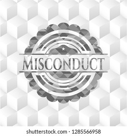 Misconduct grey emblem with geometric cube white background