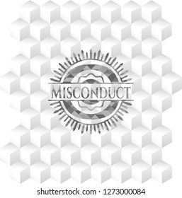 Misconduct realistic grey emblem with geometric cube white background